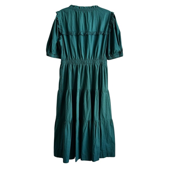 Sea NY Sibylle Solid Dress Forest Poplin Tiered Skirt Ruffle Pockets Medium - Picture 7 of 14